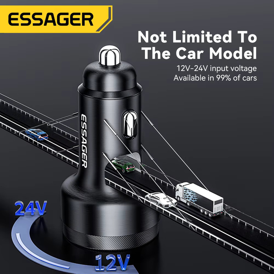 Essager USB C Autoladegerät 105 W Schnellladung PD3.0 QC4.0 Schwarz - Bild 5