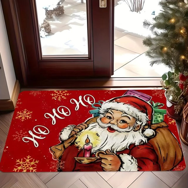 VIKAMA Weihnachtsmann Teppich mit Grafikdruck, rutschfeste Bodenmatte aus Polyester für Wohnzimmer, Kinderzimmer oder Flur, B/T: 60 x 40 cm - Bild 1