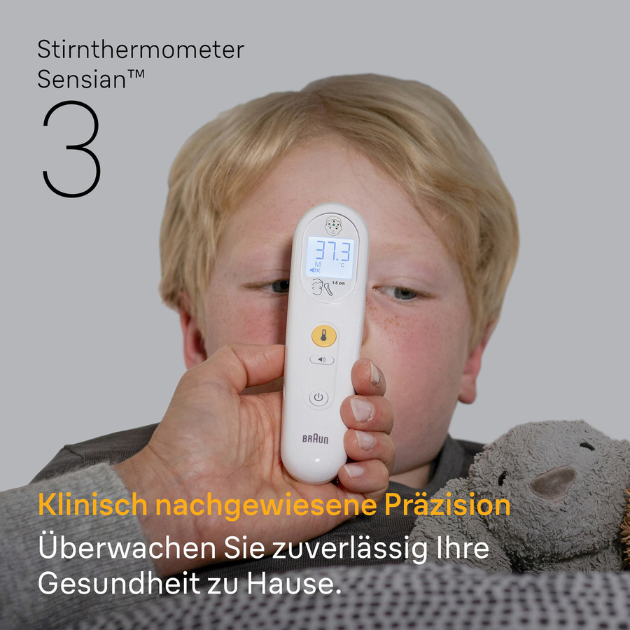 Braun Sensian 3 No Touch Thermometer BNT050WE in Weiß und Gelb - Bild 2