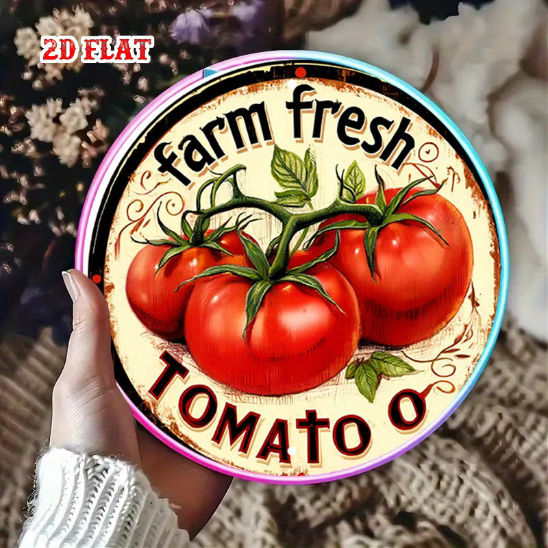 CIFBUY Vintage Metallschild Farm Fresh Tomato Rund mit floralem Design in Mehrfarbig - Bild 5