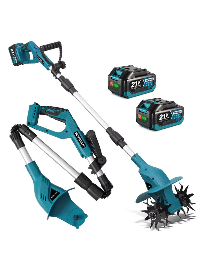 YOFIDRA Elektrische Gartenfräse Kultivator mit 180 Grad Faltfunktion in Türkis für Makita LXT Akkus, 200 mm Bodenwendewerkzeug - Bild 6