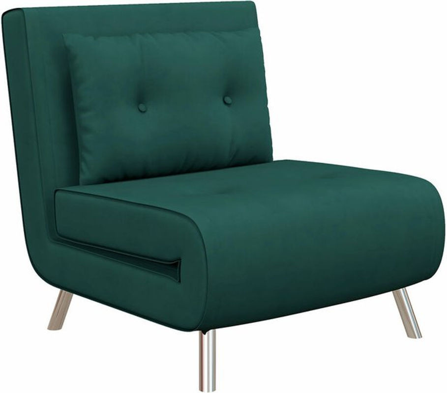 HOMCOM Schlafsofa als Schlafsessel und Gästebett mit Samtoptik in Grün, Modernes Polster-Einzelsofa mit Bettfunktion und Kissen, B/H/T: 77 x 83 x 83 cm - Bild 1