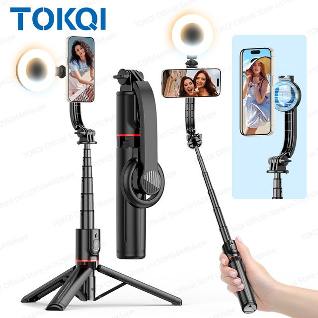 TOKQI Magnetischer Smartphone-Halter mit ausziehbarem Selfie-Stick und kabelloser Bluetooth-Fernbedienung in Schwarz - Bild 1