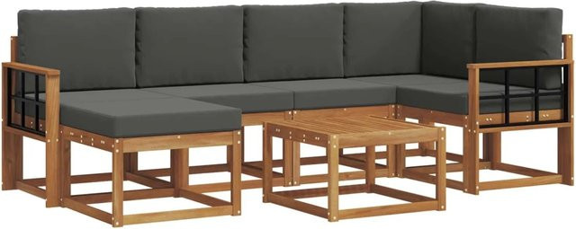 vidaXL Outdoor-Sofagarnitur aus Akazienholz in L-Form mit Kissen und Couchtisch, 7-teiliges Set, Braun und Anthrazit - Bild 1