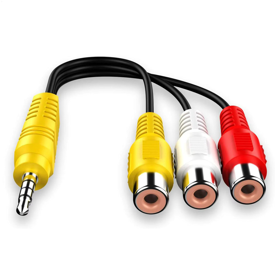 TCL AV-Adapterkabel: 3,5 mm Klinke auf 3 Cinch-Buchsen, Mini-Aux-Stereo-Audio-Video-Adapter, Multicolor - Bild 4
