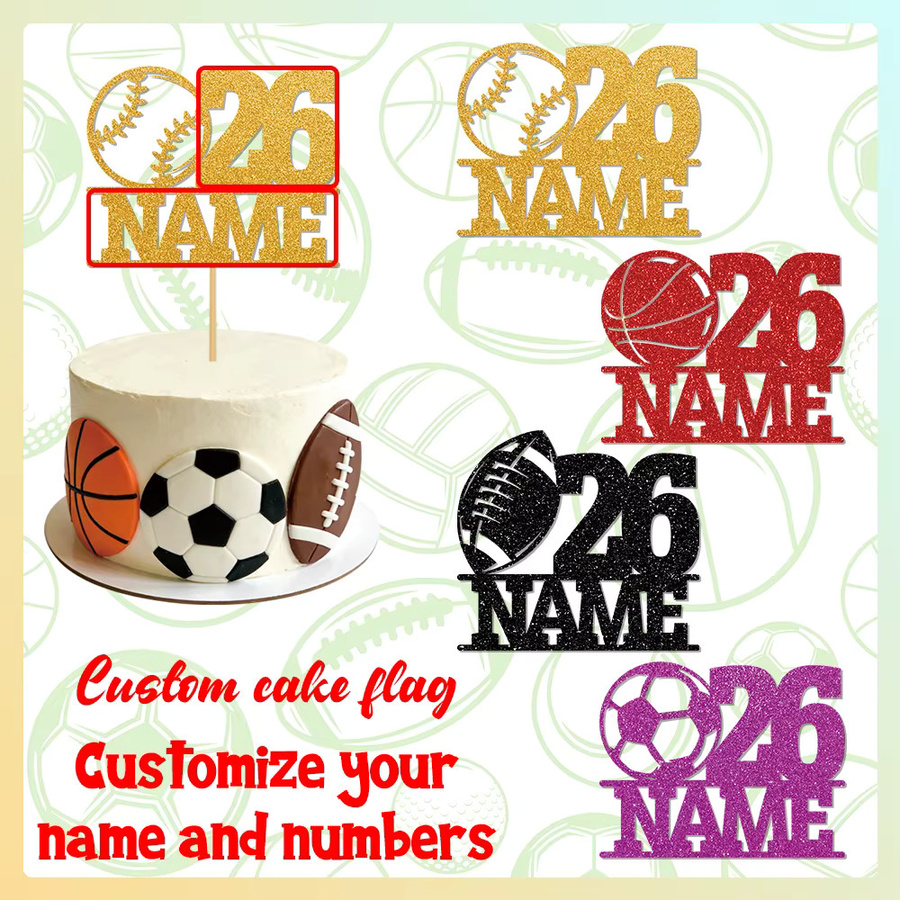 Personalisierter Kuchenaufsatz mit Glitzer-Design in Fußball- und Basketball-Optik, individuell mit Name und Alter für deine Geburtstagsparty, Mehrfarbig - Bild 5