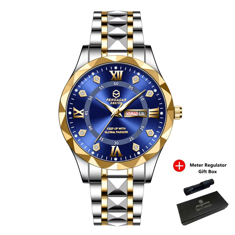 PENGAGAR Armbanduhr Quarz, Edelstahl, Bicolor, blaues Zifferblatt, Herren - Bild 4