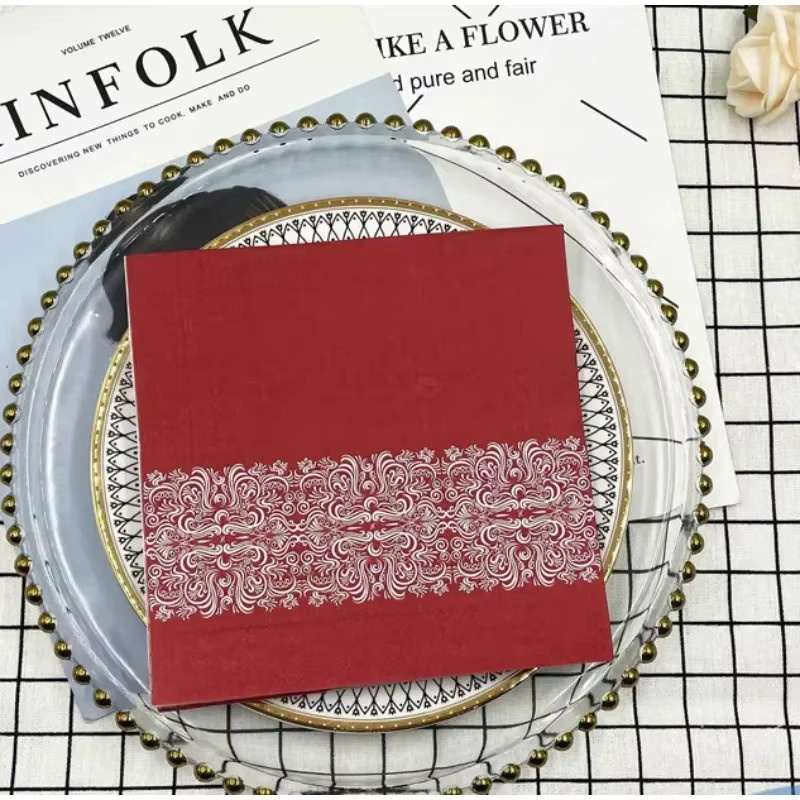 GUANYAO Papierservietten mit Blumenmuster in Rot, 2-lagige Einwegservietten für die Tischdekoration, 20 Stück - Bild 2