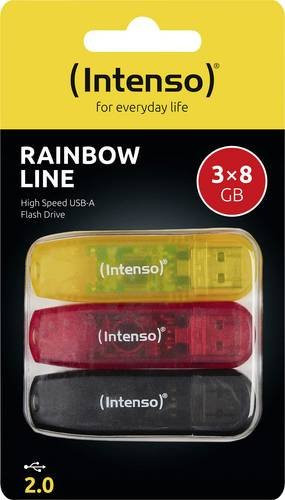 Intenso Rainbow Line USB-Stick Set 3 Stück, 8 GB, USB-A, Schwarz, Rot, Gelb - Bild 1
