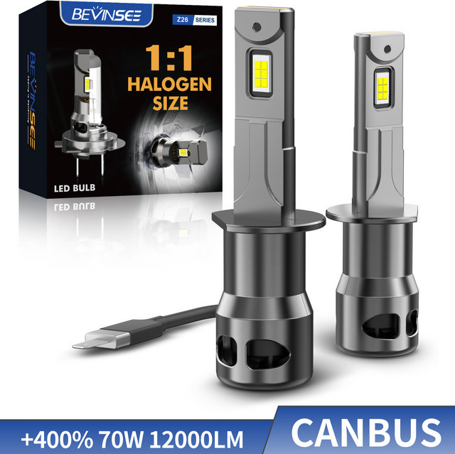 BEVINSEE LED-Nebelscheinwerfer H1 H3 880 881 in Silber, 70 W, 12000LM, 6000 K mit CANBUS-System für dein Auto - Bild 1