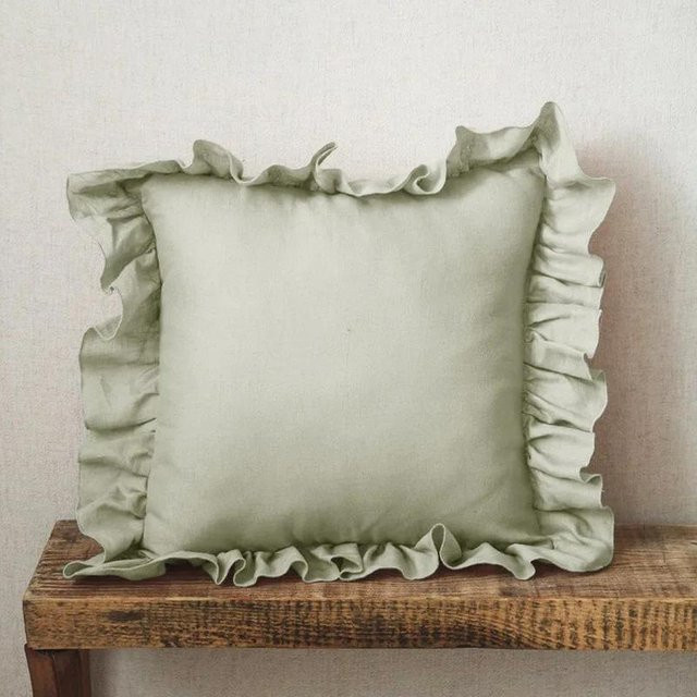 2er-Set Leinen-Kissenbezüge mit Rüschen von WW Clothing in Grün, B/H: 40 x 40 cm - Bild 1