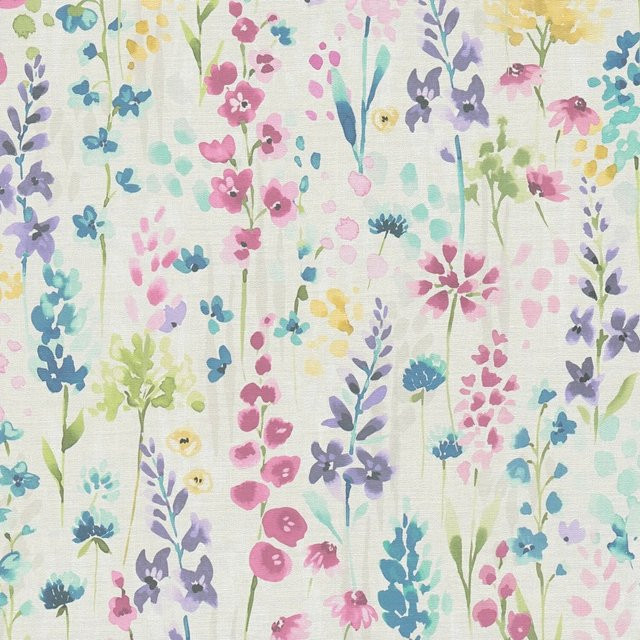 PROFHOME Blumen Tapete in Aquarell-Optik, florales Design in Weiß, Pink, Violett und Grün, Vlies-Tapete, Breite: 0,53 m, Länge: 10,05 m - Bild 1