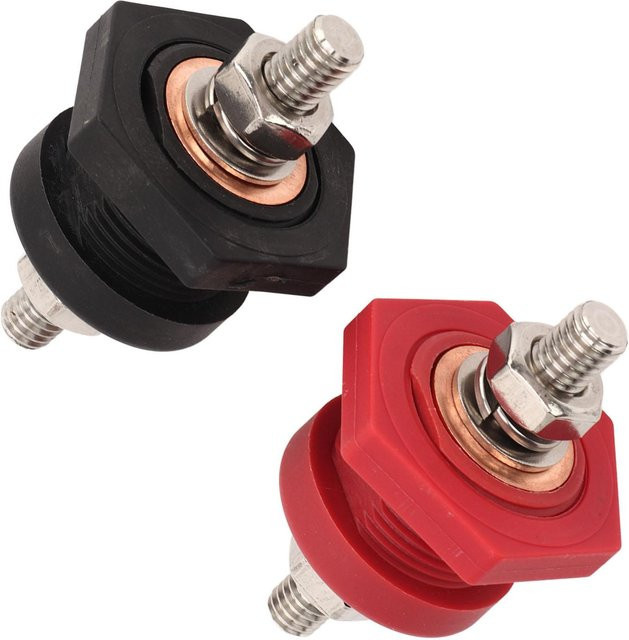 TOMTOP Thru Panel Batterie Terminal Anschlüsse Set aus Kupfer, 1 Paar, Schwarz und Rot, 440A Positive Negative Junction Studs - Bild 1