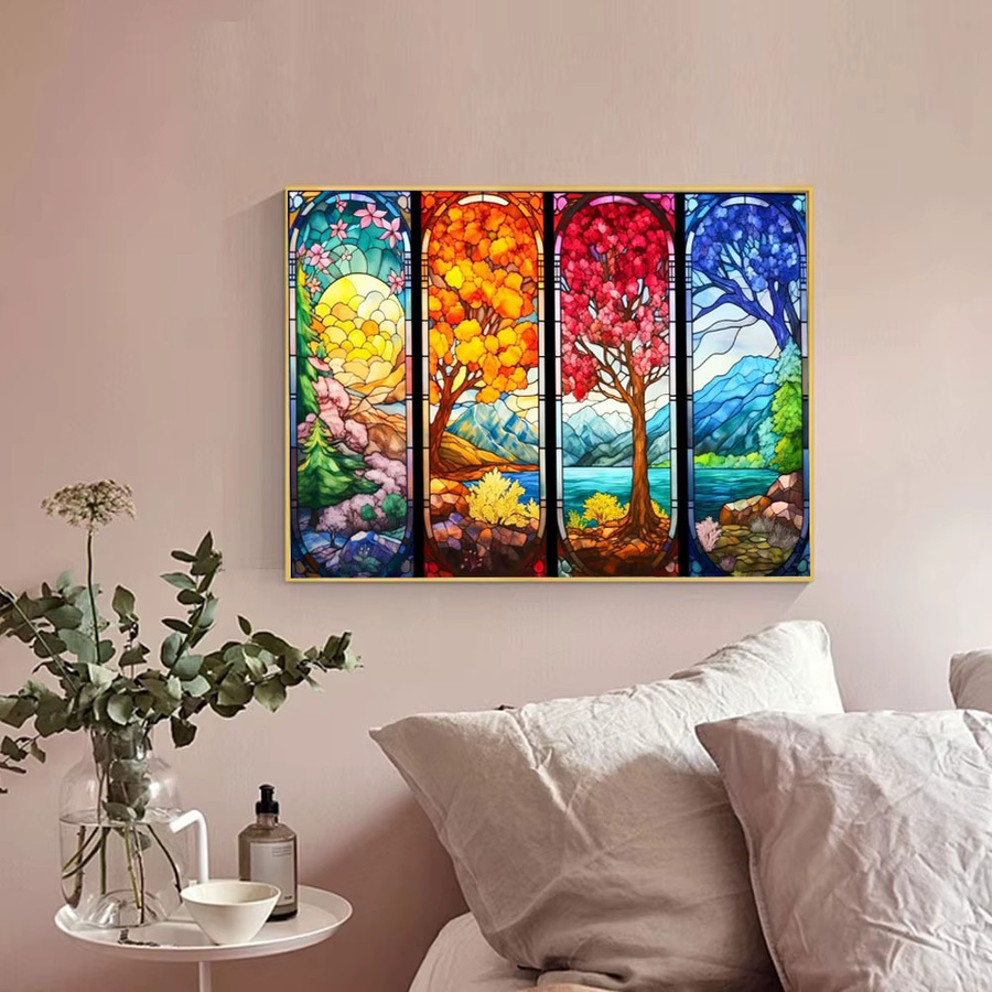Huacan 5D DIY Diamantmalerei Vier Jahreszeiten Landschaft mit Blumen und Bäumen, Mosaik Stickerei Set in Mehrfarbig, B/H: 30 x 20 cm - Bild 3