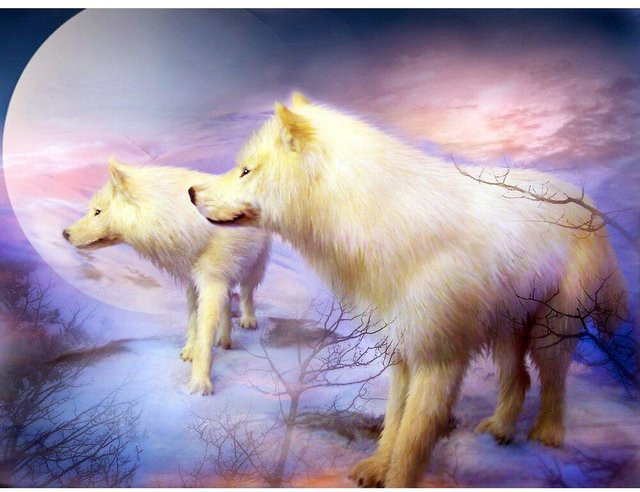 FIYO Diamant-Stickerei Wolf Motiv als Kristall Mosaik Malerei in Grau und Weiß, B/H: 20 x 30 cm - Bild 1