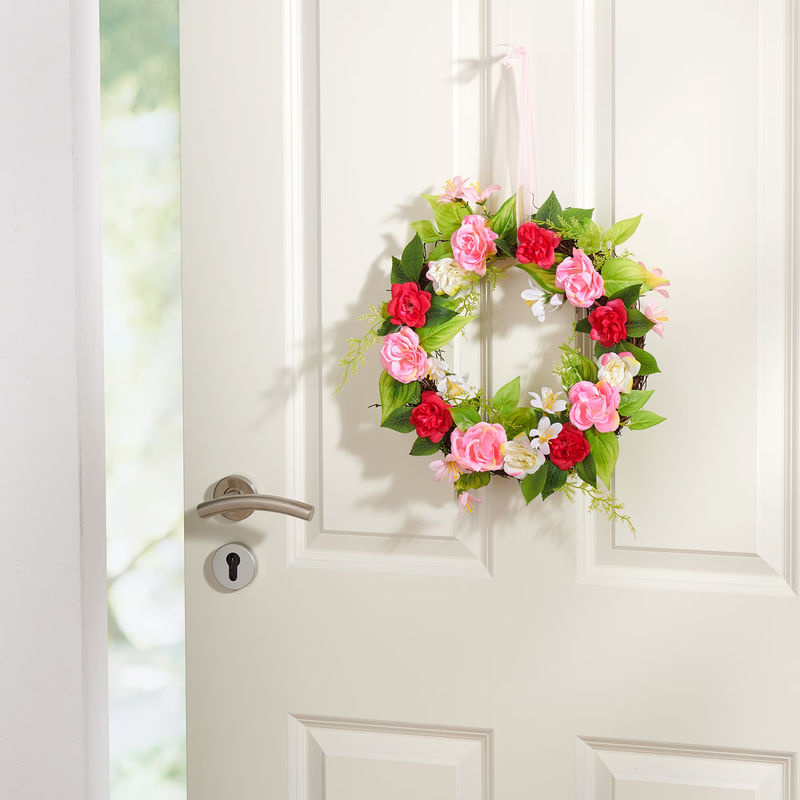 MyHome HELU Deko-Kranz Rosen in Rosa und Mehrfarbig, floraler Hängedekorationskranz rund - Bild 3