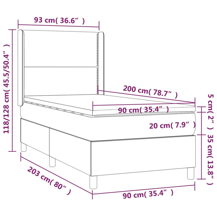 vidaXL Boxspringbett mit Matratze in Braun aus Stoff, Hybrid-Design mit Taschenfederkern, B/T/H: 90 x 200 x 118 cm - Bild 3