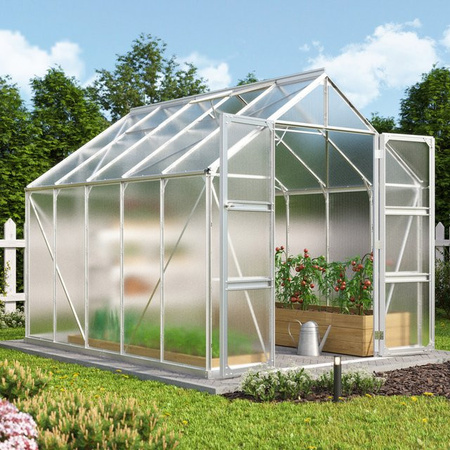 Vitavia Gewächshaus Domus 8300 aus Aluminium in Silber mit 8,3 m² Fläche und 6 mm Polycarbonat-Verglasung