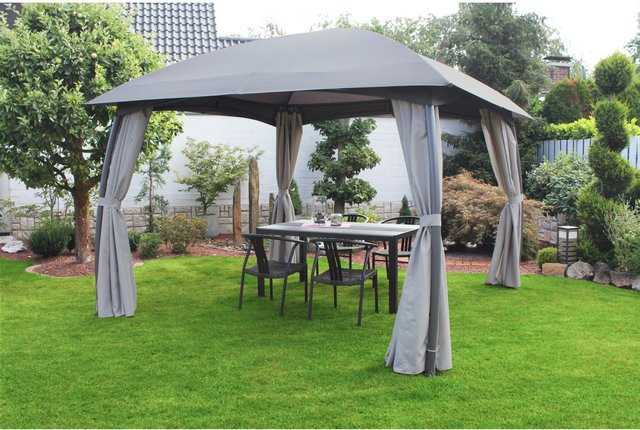 Leco Garten-Pavillon Milena mit Seitenvorhängen aus Polyester und Stahlrohr, grau/anthrazit, B/T/H: 330 x 330 x 268 cm - Bild 5