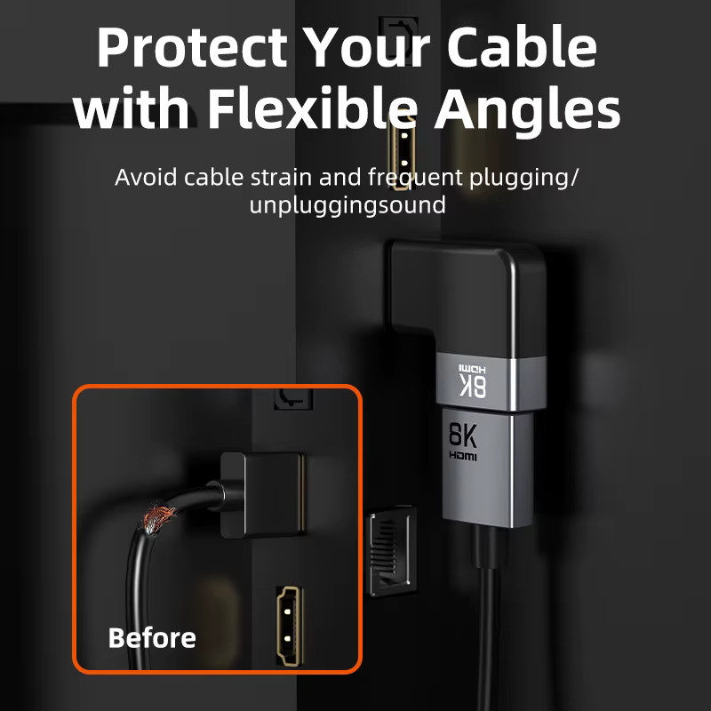 CABLETIME HDMI 2.1 Adapter Right Angle Stecker auf Buchse in Schwarz mit 8K 60Hz und 48Gbps Unterstützung für HDTV, Laptop und PS5 - Bild 2