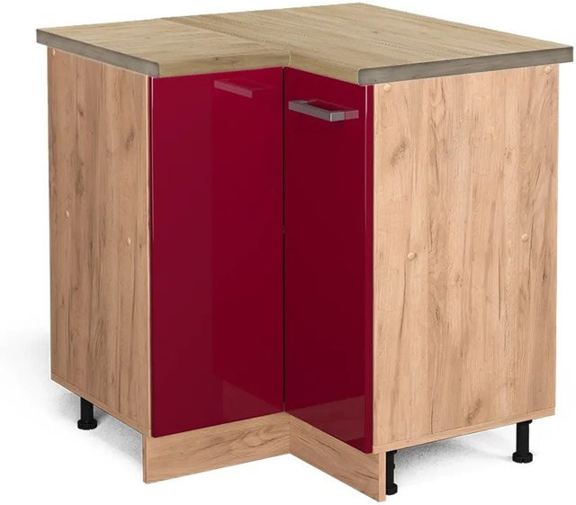 Vicco R-Line Eckunterschrank für die Küche in Bordeaux Hochglanz und Goldkraft Eiche, B/T/H: 75,6 x 60,0 x 81,6 cm - Bild 1
