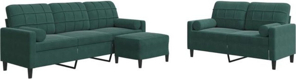 3-tlg. Ecksofa Vidaxl in Dunkelgrün aus Samt mit Kissen und Nackenrollen und Metallgestell im modernen Design - Bild 1