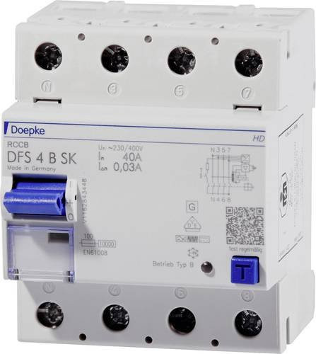 Doepke Fehlerstrom-Schutzschalter DFS 4 063-4/0,30-B SK HD 4polig 63A 0,3A 230V 400V weiß - Bild 1
