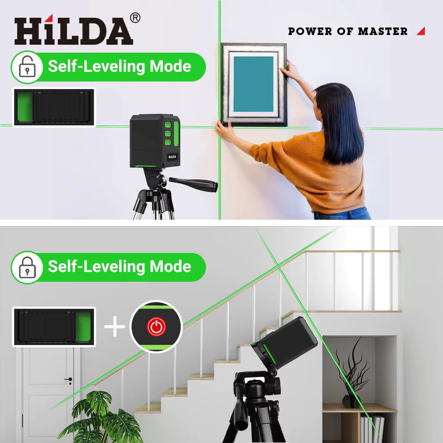Hilda Laser Level Grün 2 Linien Kreuzlinienlaser IP55 selbstnivellierend horizontal und vertikal mit 15m Reichweite - Bild 5
