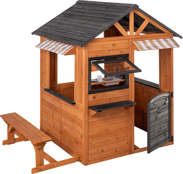 Holzspielhaus mit Blumentöpfen und Sonnendach, H x B x T: 156 x 110 x 126 cm - Bild 1