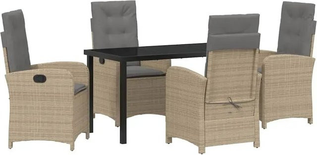 vidaXL Garten Essgruppe 5-teilig aus Poly-Rattan und Glas in Beige - Bild 1