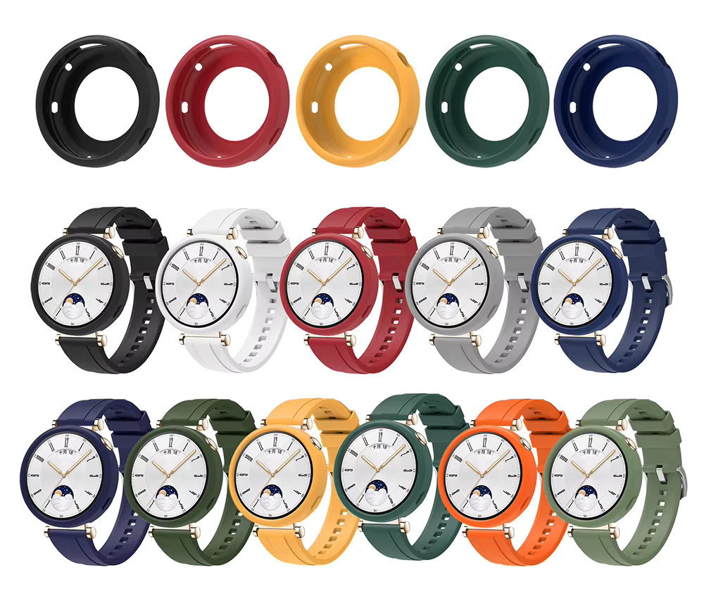 Indekos Silikonhülle und Armband Set für Huawei Watch GT4 und GT5 41 mm in Gelb und Multicolour - Bild 2