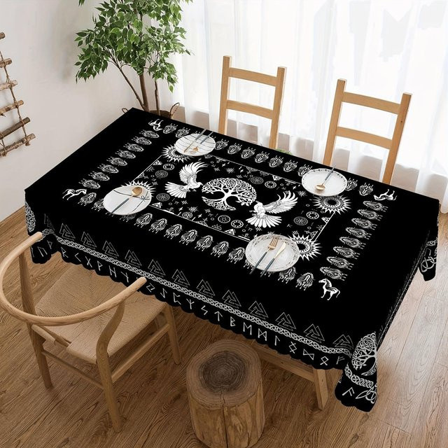 Rechteckige Tischdecke von JMG Household Supplies mit Wikinger Rabe und keltischem Symbol, Schwarz, B/T: 140 x 140 cm - Bild 1
