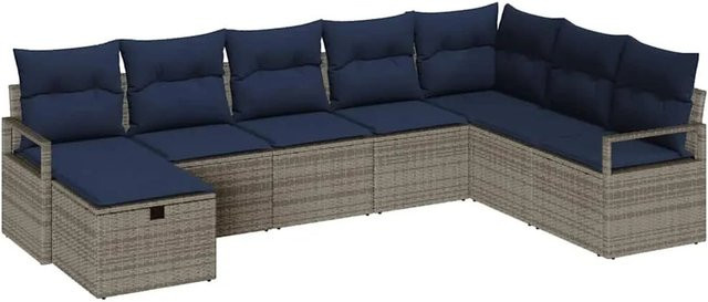 vidaXL Lounge-Sofa Set aus Poly-Rattan in Grau mit Kissen und integriertem Stauraum für Garten und Terrasse - Bild 1