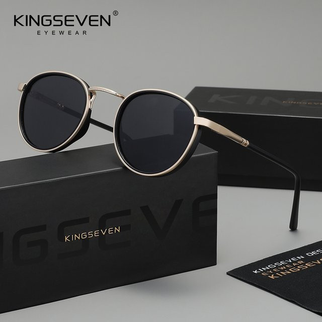 KINGSEVEN Sonnenbrille, Rund, Vollrand, Metall, Unisex, polarisiert - Bild 1