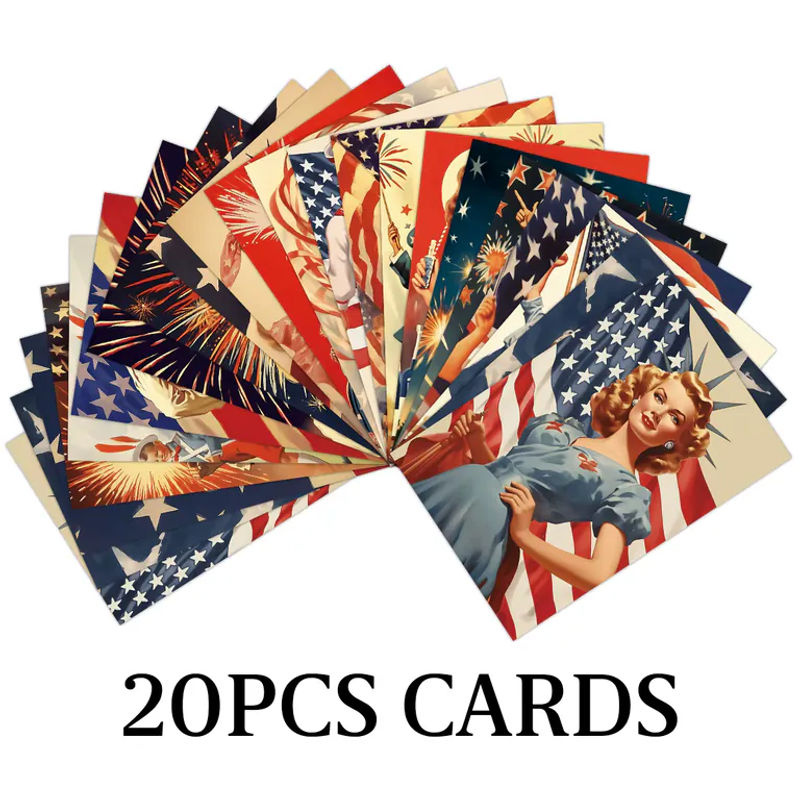 20 Stück Vintage Amerikanische Patriotische Jubiläums-Postkarten für den 4. Juli und Unabhängigkeitstag, Mehrfarbig, Rechteckig - Bild 2