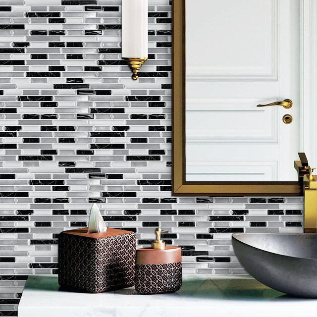 3 Stück Marmor Wandfliesen Aufkleber von Vividtiles in Weiß, rechteckige Vinyl Tapete für Küche und Bad, wasserdicht und ölbeständig - Bild 1