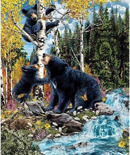 FIYO 5D-Diamantgemälde zum Selbermachen mit schwarzem Bär in Grau, Mosaik-Stickerei als Heimdekoration, B/H: 20 x 30 cm - Bild 1