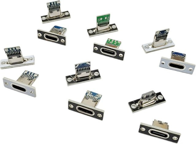 ZSDZFYLLK Typ-C USB Buchse mit Befestigungsplatte als weiblicher Ladeport zum Schweißen in Schwarz und Silber (2Pin, 4Pin, 6Pin) - Bild 1