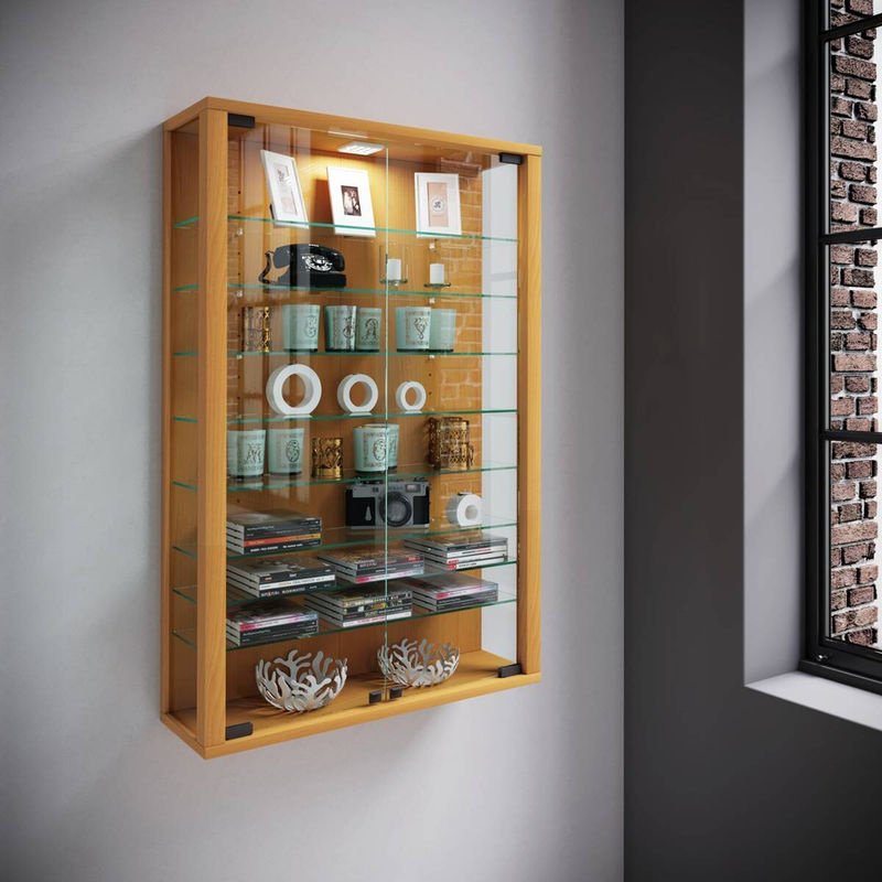 VCM Vitrinenschrank Vitrosa Mini Wandvitrine in Buche mit ESG-Sicherheitsglas und Glastüren, H x B x T: 91 x 59 x 18 cm - Bild 3