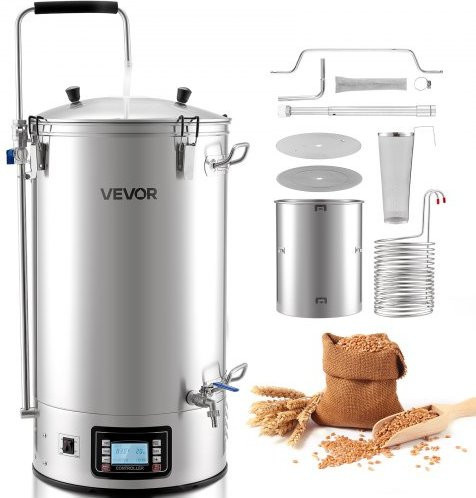 VEVOR Elektrisches Bierbraugerät All-in-One Brauanlage mit 60 l Fassungsvermögen, Maischekochgerät in Silber mit Rezeptspeicher, Automatik- und Manuellmodus sowie Bedienfeld - Bild 1