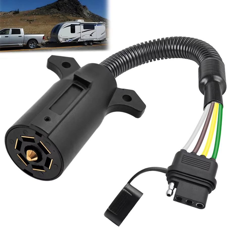 7-Wege-Rund auf 4-Wege-Flach Anhänger-Stecker-Adapter in Schwarz für Wohnmobile und Autos - Bild 2