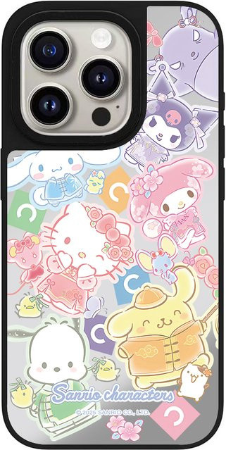 Sanrio Family Spring Garden Spiegelhülle für iPhone 17 Pro Max, 16, 15, 14 Plus, 13 mit Kitty, Kuromi und Melody in Multicolour - Bild 1