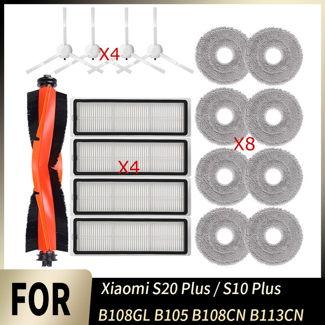 Xiaomi Ersatzteil-Set für Roboterstaubsauger S20 Plus S10 Plus B108GL B105 B108CN B113CN mit Hauptbürste, Seitenbürste, HEPA-Filter und Wischtuch - Bild 1