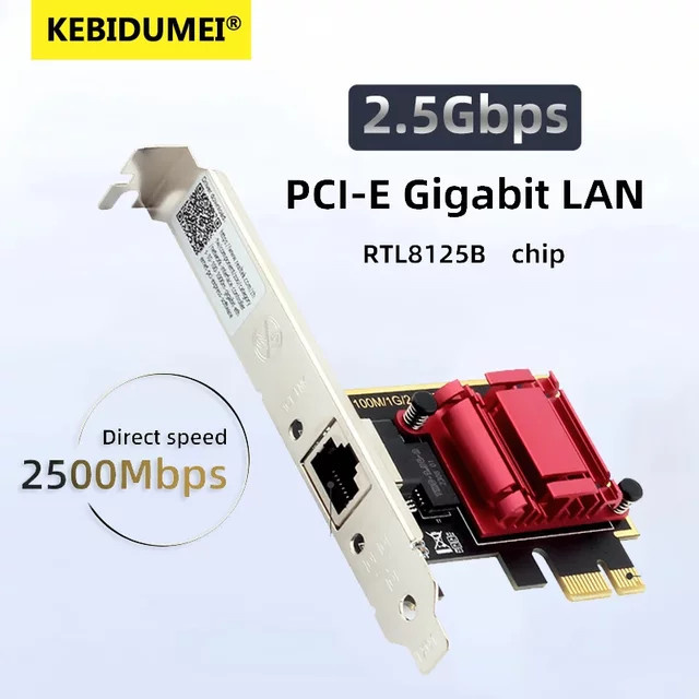 Kebidumei 2,5G PCI-E zu RJ45 Netzwerkkarte mit RTL8125B Chip, 100/1000/2500Mbps Ethernet Wired LAN Controller Adapter, Schwarz - Bild 1