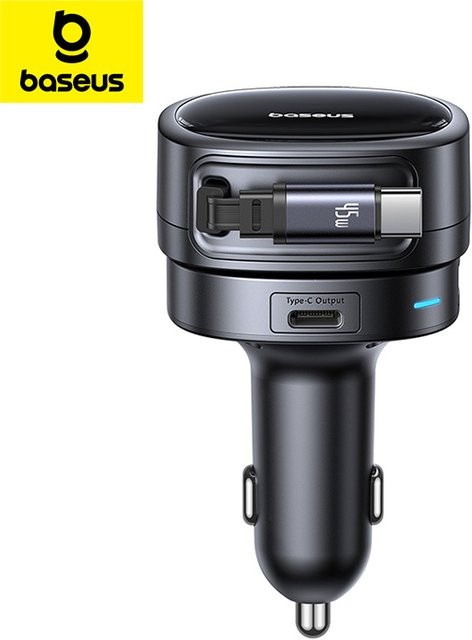Baseus 60W Autolader mit integriertem 45W Kabel und 3 Anschlüssen in Schwarz - Bild 1