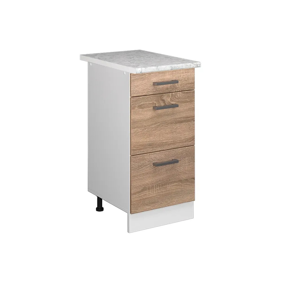 Vicco Küchenunterschrank R-Line Sonoma Weiß mit Schubladen und Marmor-Optik Breite: 40 cm, Höhe: 60 cm, Tiefe: 55 cm - Bild 2