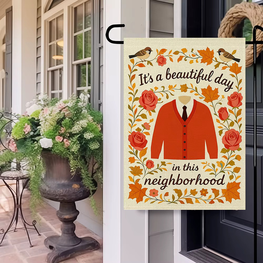 Gartenflagge RoarGosh mit Aufschrift Have a Wonderful Day in herbstlichem Design mit orangefarbener Strickjacke und Blumen - Bild 3