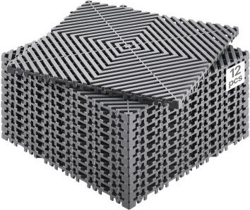 VEVOR Modulare Drainagematte Set, 12 Stück ineinandergreifende graue Bodenmatten, B/T: 31 x 31 cm, rutschfest für Garage, Garten und Außenbereich - Bild 1