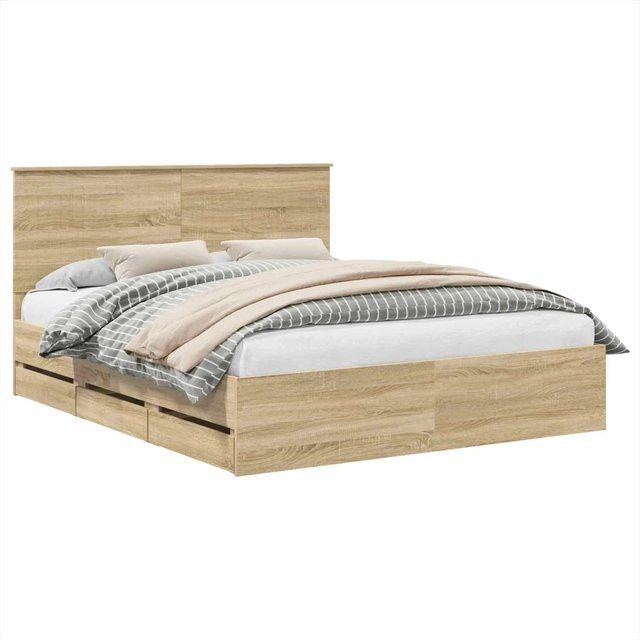 vidaXL Bettrahmen Sonoma-Eiche mit Schubladen aus Holzwerkstoff, B/T/H: 160 x 200 cm - Bild 1