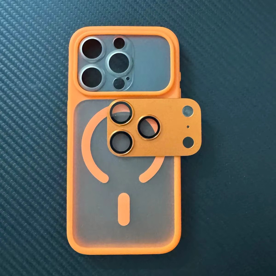 Magnetische Handyhülle für iPhone 14 15 16 17 Pro Max mit Kameraschutzfolie, natürlich unbehandelt, Farben: Silber oder Orange - Bild 3